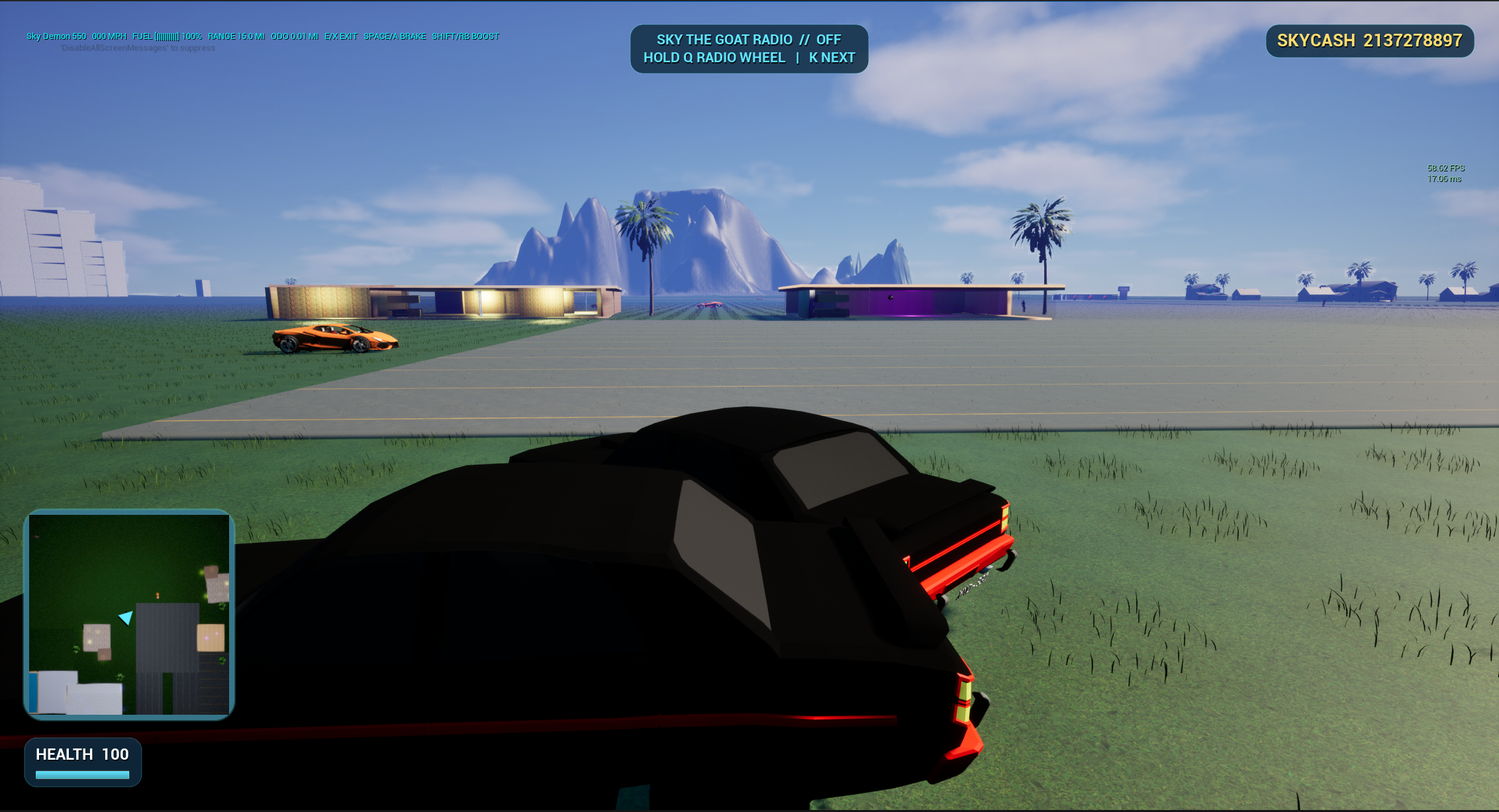 Driving the black Sky Demon 550 through the open-world island