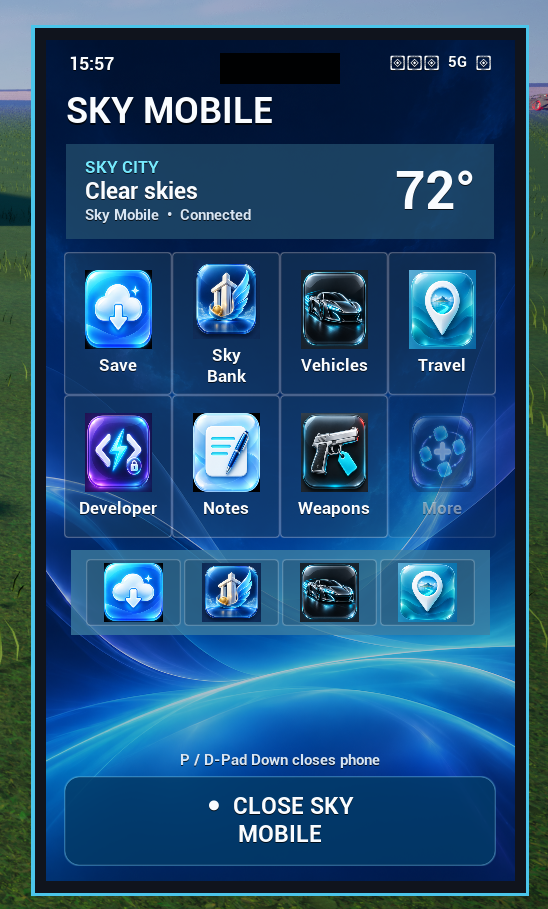Close-up of the Sky Mobile home screen